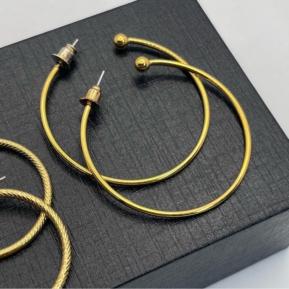 Golden Hoop Earring Lot Bundle 3 pairs - Picture 2 of 6